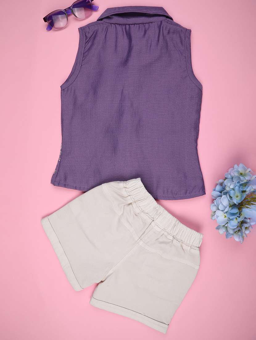 girls embroidered top and short set - 22312019 -  Standard Image - 1