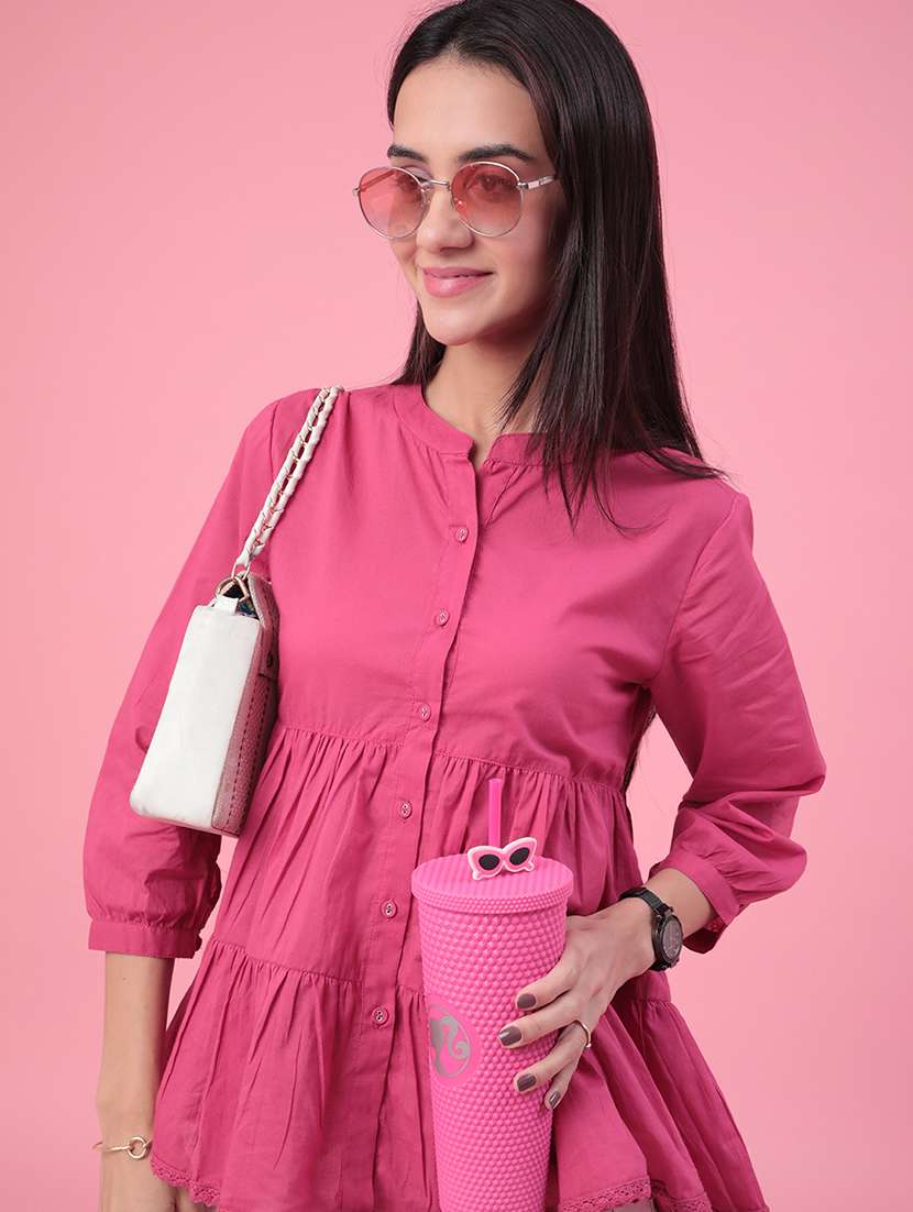 Women Solid Three Quarter Sleeves Tiered Top - 22312087 -  Standard Image - 1
