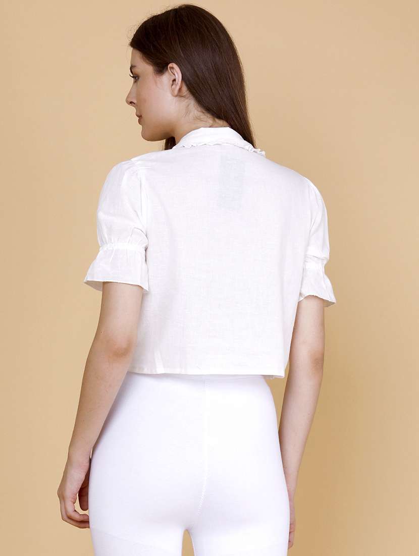women embroidered short sleeves crop top - 22312089 -  Standard Image - 4