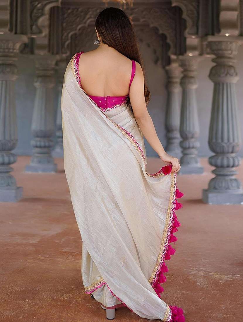 women solid with embroidered bordered saree with blouse - 22312150 -  Standard Image - 1