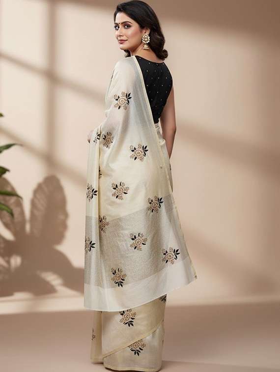women solid with work embroidered saree with blouse - 22312151 -  Standard Image - 4