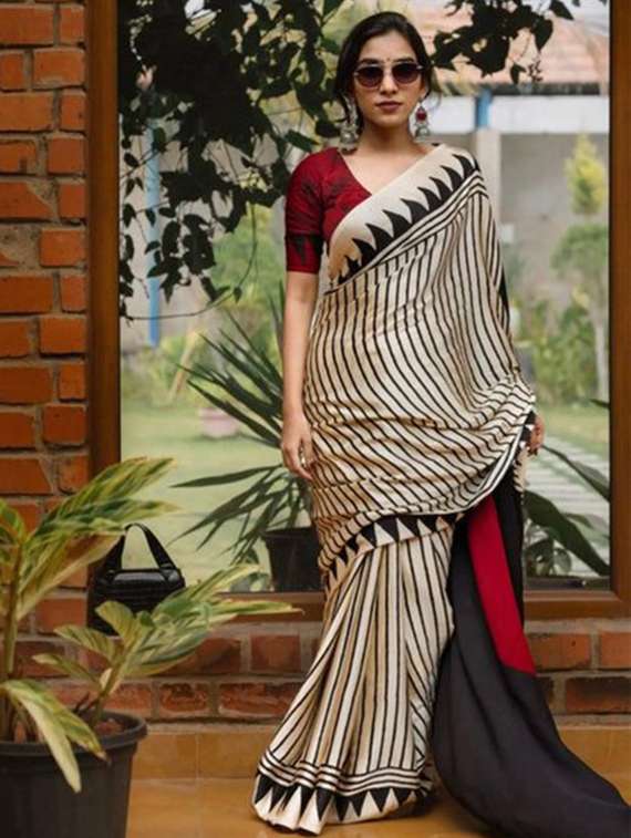 women striped printed saree with blouse