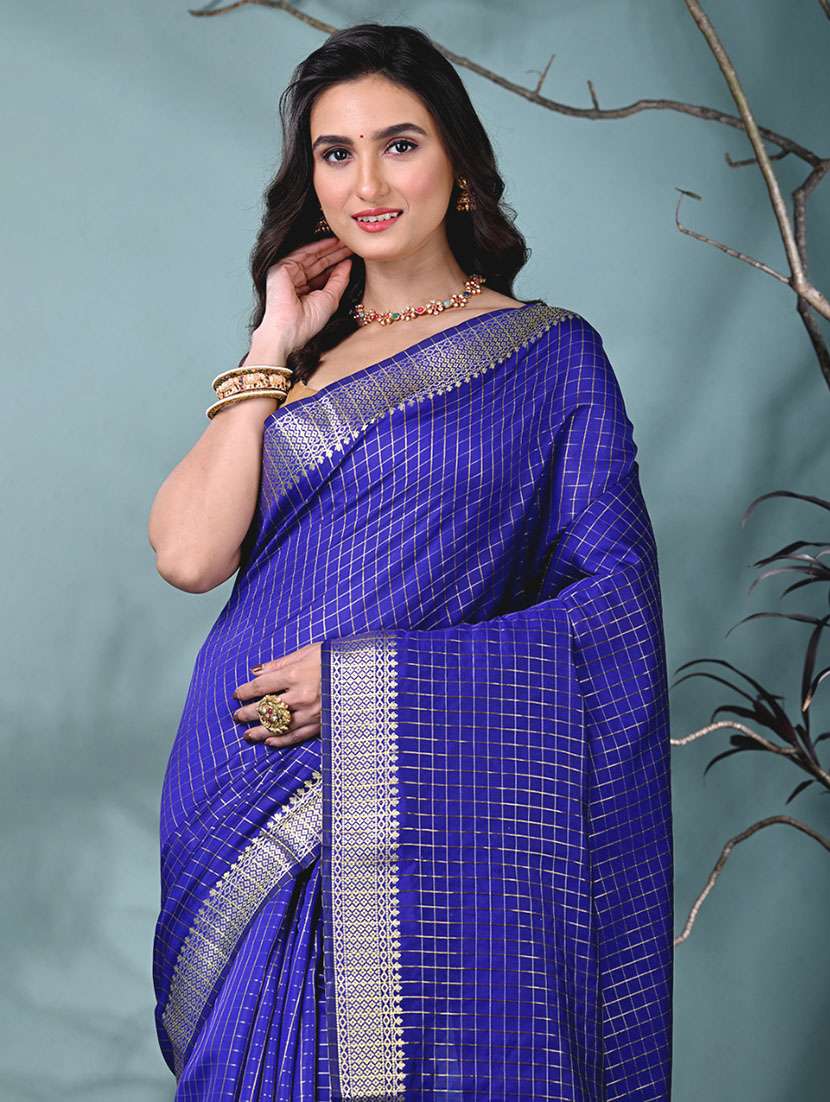 women checkered bordered saree with blouse - 22312707 -  Standard Image - 4