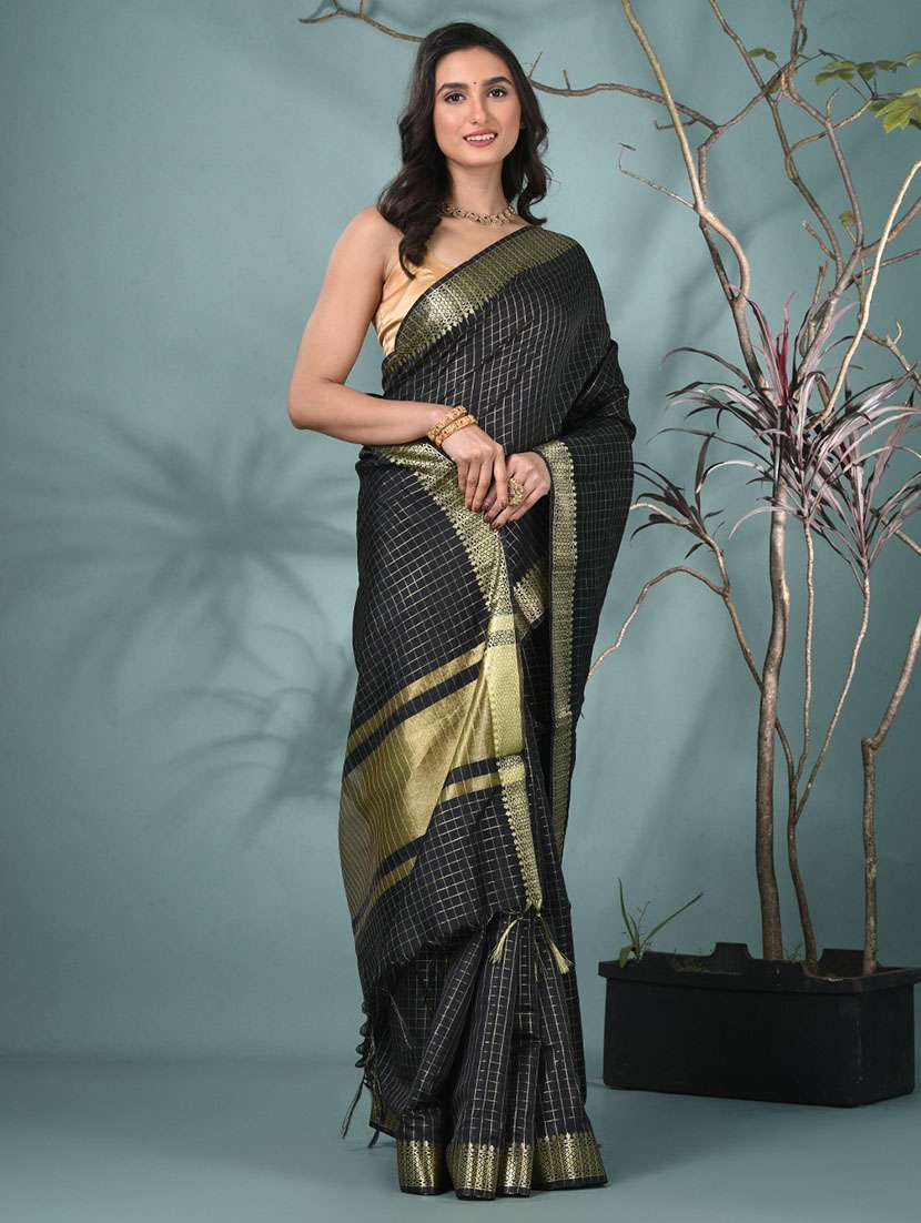 women checkered bordered saree with blouse - 22312709 -  Standard Image - 1
