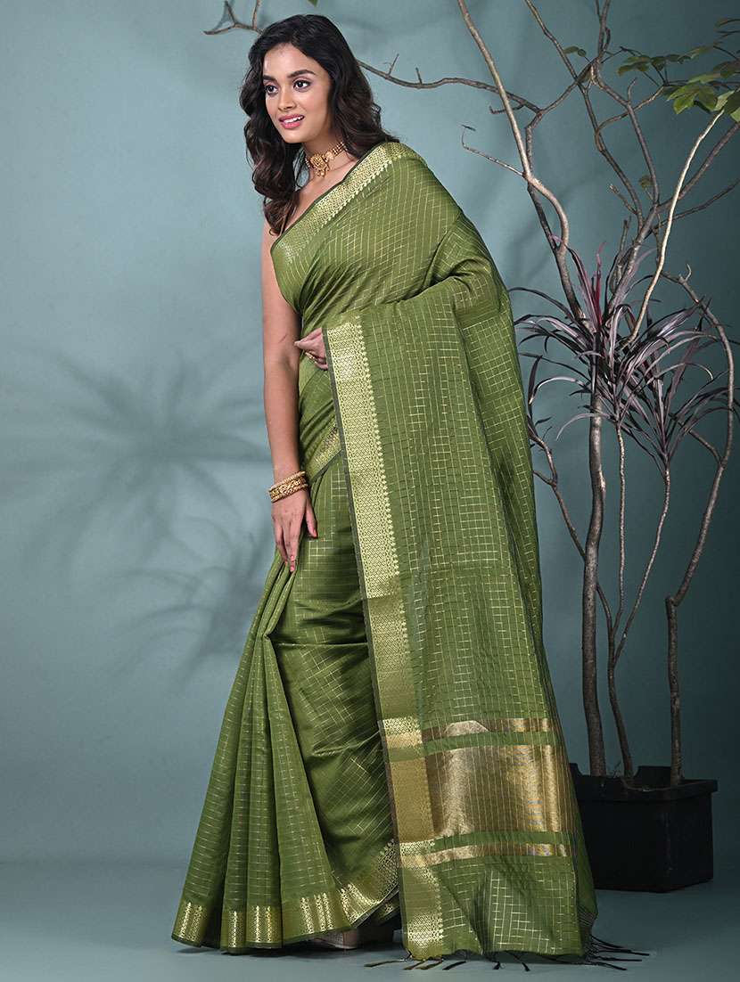 women checkered bordered saree with blouse - 22312710 -  Standard Image - 1