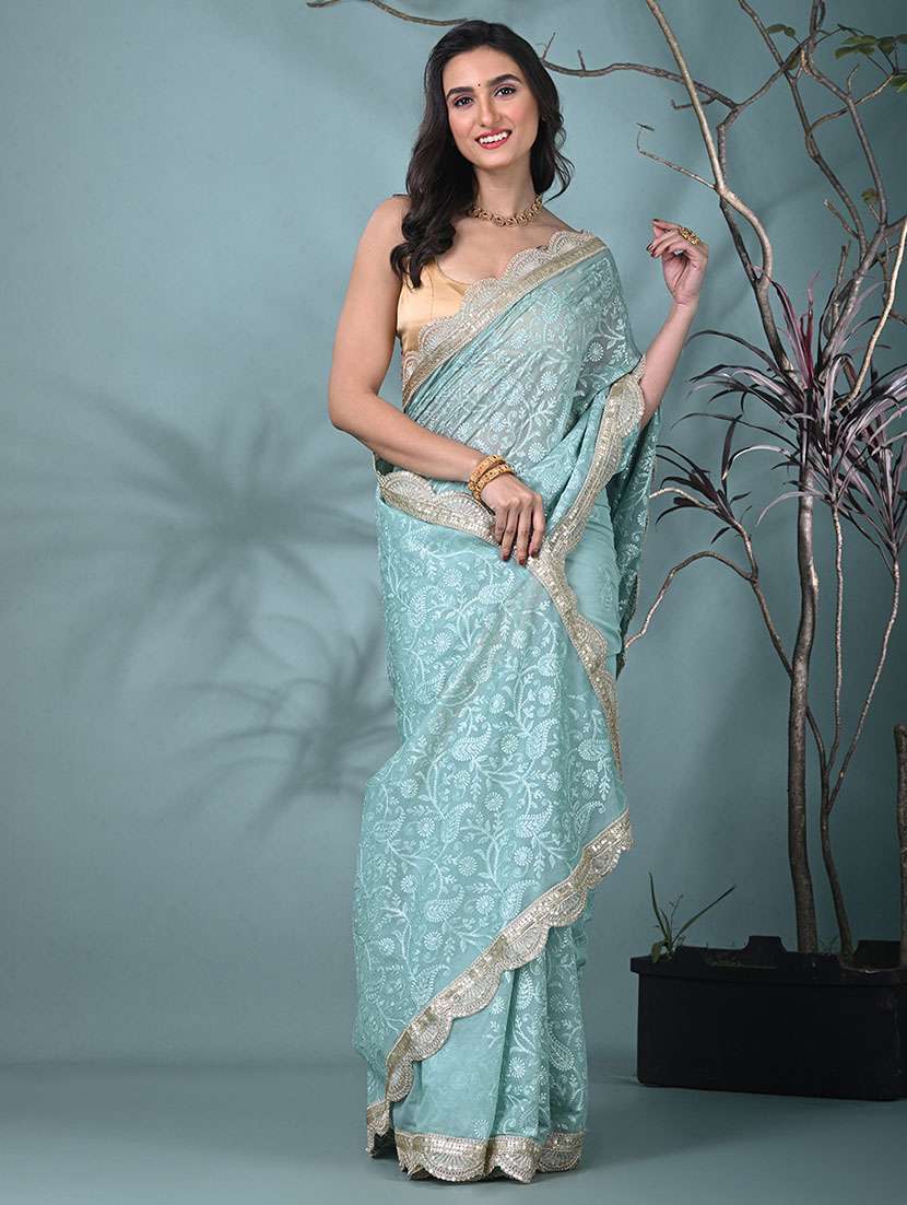 women solid with work embroidered saree with blouse - 22312712 -  Standard Image - 1