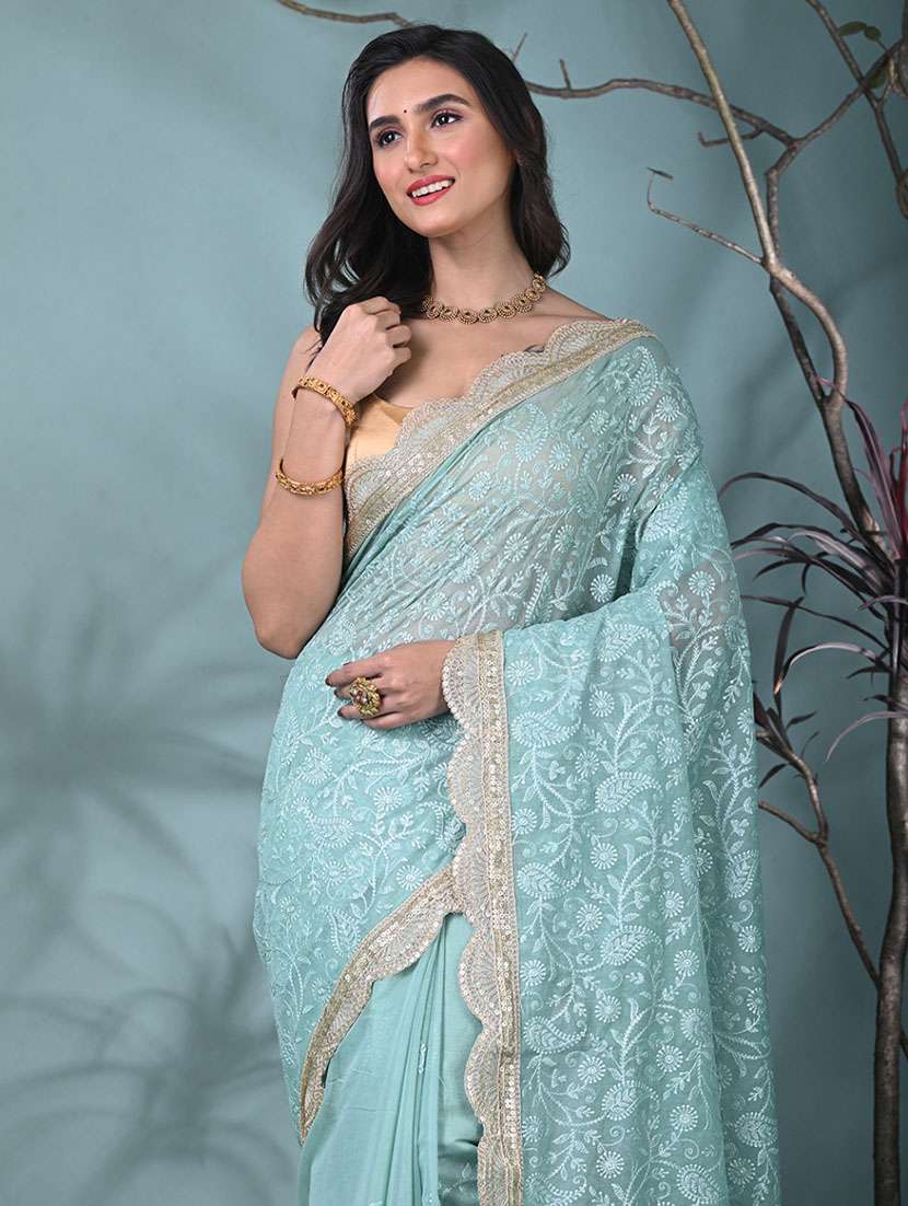 women solid with work embroidered saree with blouse - 22312712 -  Standard Image - 4