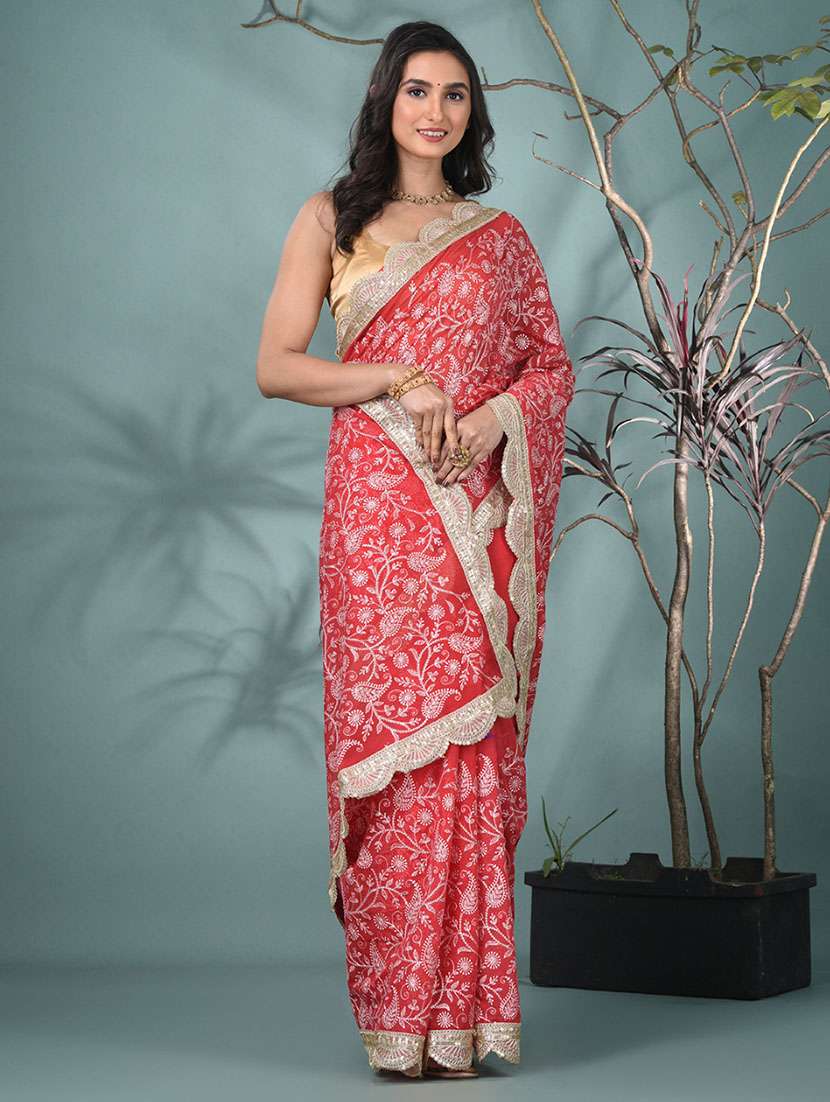women solid with work embroidered saree with blouse - 22312713 -  Standard Image - 1