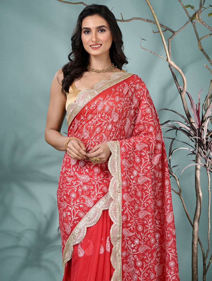 women solid with work embroidered saree with blouse - 22312713 -  Standard Image - 4