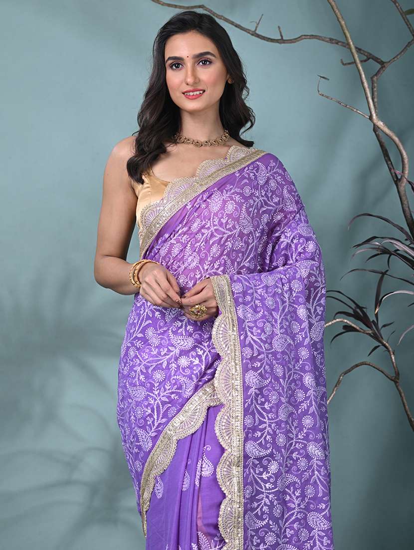 women solid with work embroidered saree with blouse - 22312714 -  Standard Image - 4