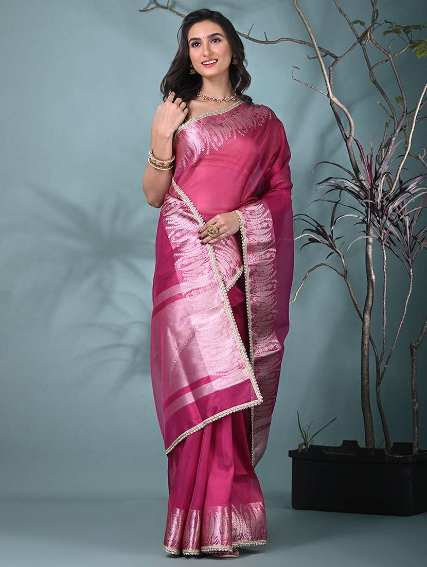women solid with bordered saree with blouse - 22312725 -  Standard Image - 1