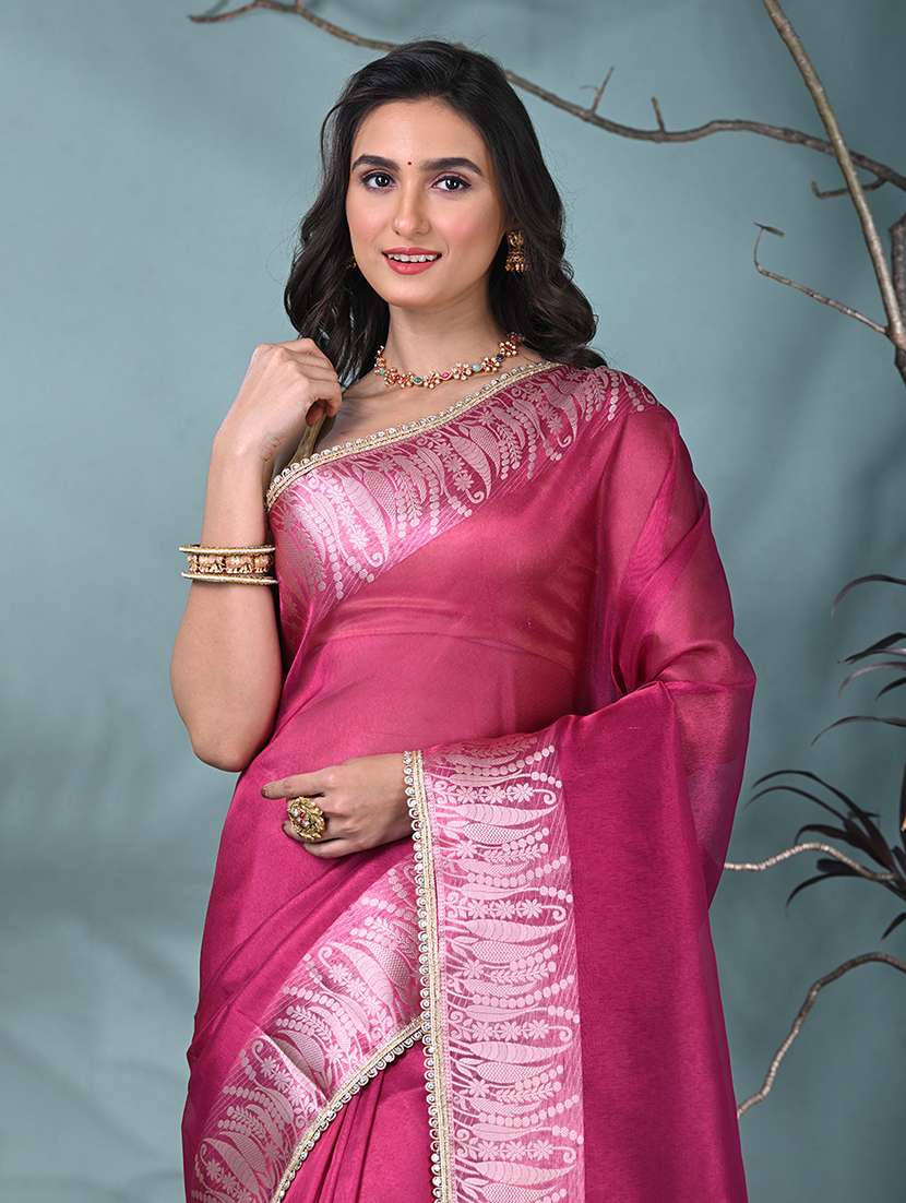 women solid with bordered saree with blouse - 22312725 -  Standard Image - 4
