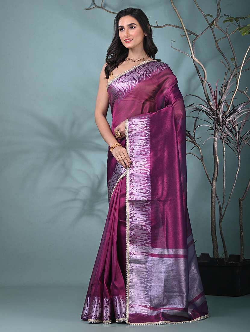 women solid with bordered saree with blouse - 22312728 -  Standard Image - 1