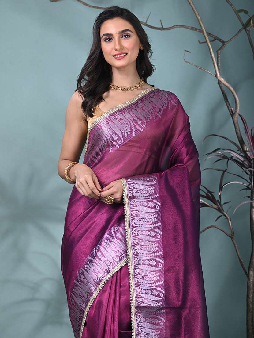women solid with bordered saree with blouse - 22312728 -  Standard Image - 4