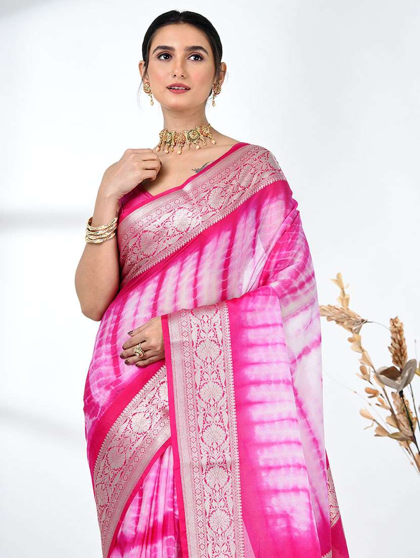 women tie & dye printed saree with blouse - 22312745 -  Standard Image - 4