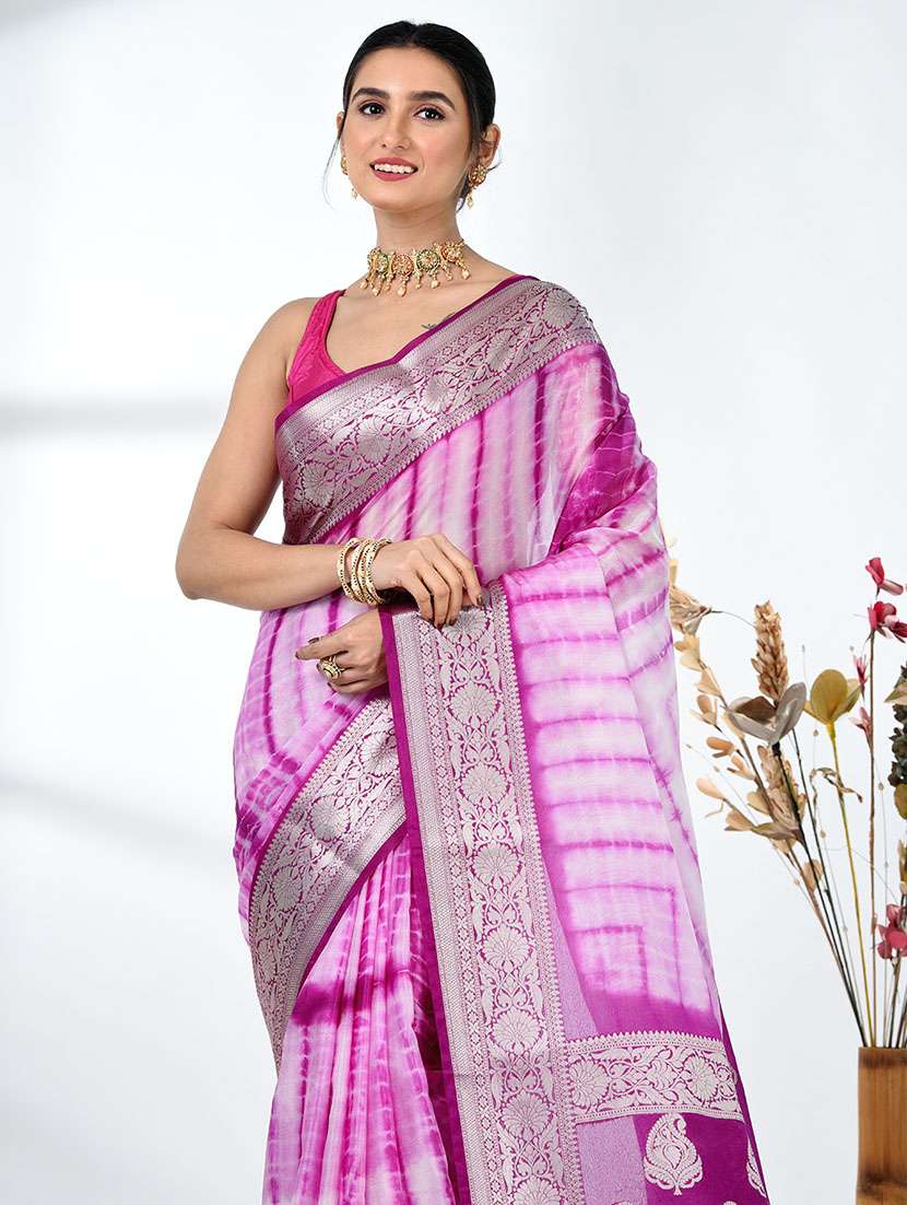 women tie & dye printed saree with blouse - 22312749 -  Standard Image - 4