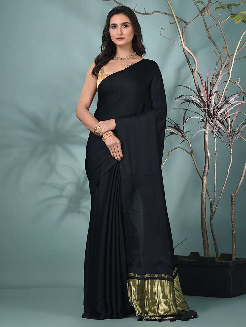 women solid plain saree with blouse