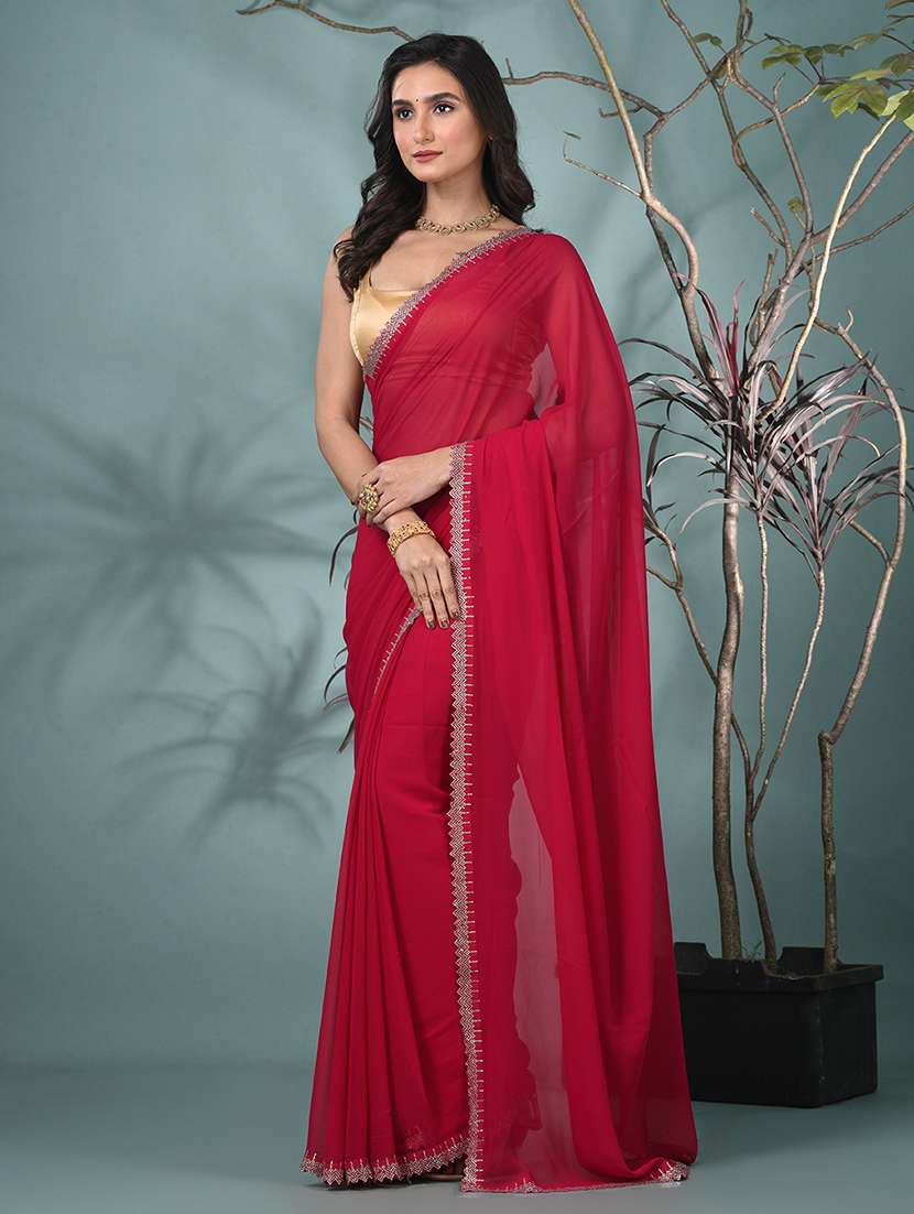 Women Solid With Embellished Bordered Saree With Blouse - 22312779 -  Standard Image - 1