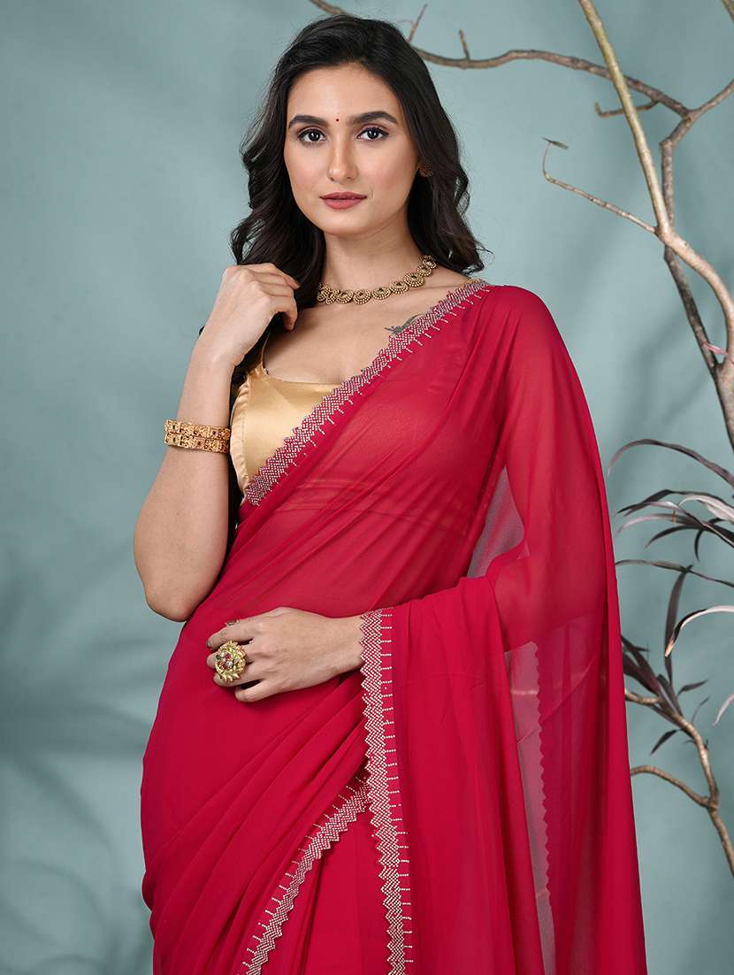 Women Solid With Embellished Bordered Saree With Blouse - 22312779 -  Standard Image - 4