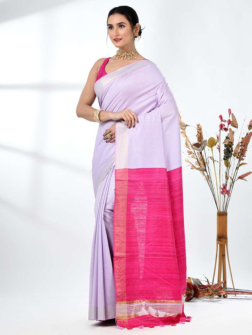 women solid with bordered saree with blouse - 22312827 -  Standard Image - 1