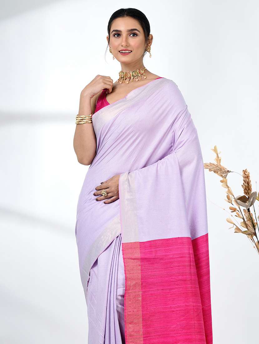 women solid with bordered saree with blouse - 22312827 -  Standard Image - 4