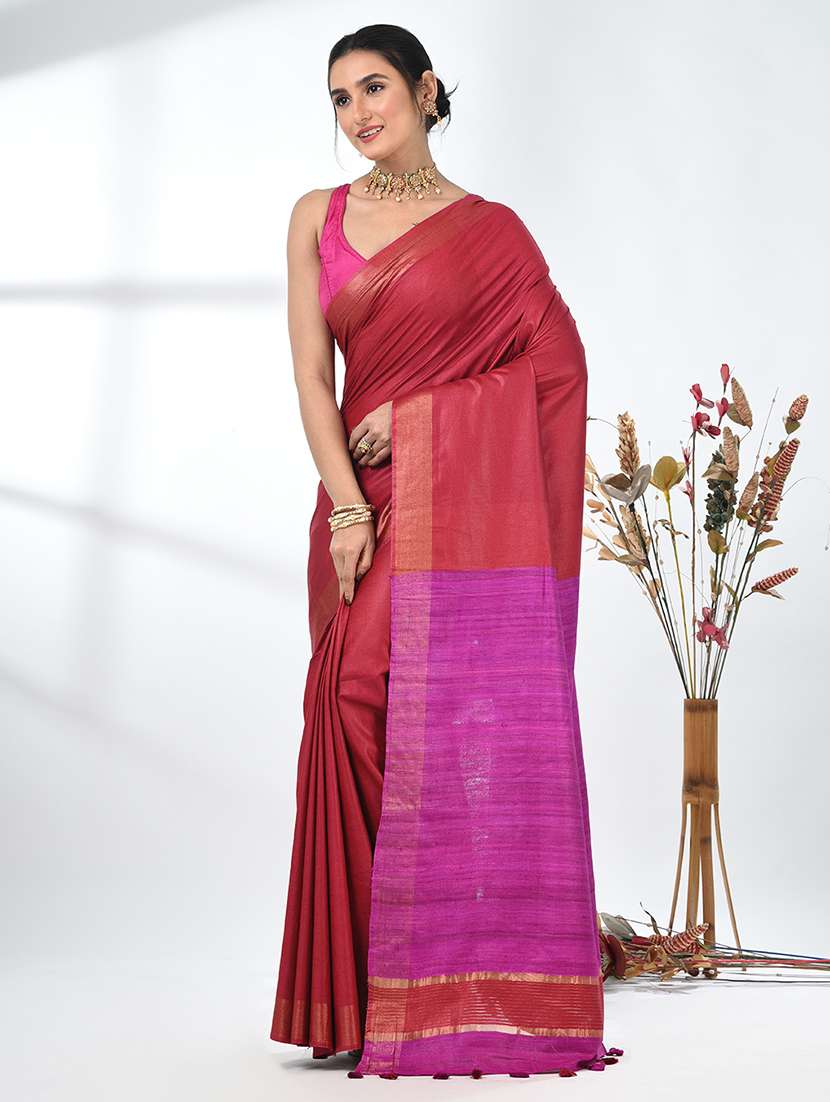 women solid with bordered saree with blouse - 22312832 -  Standard Image - 1