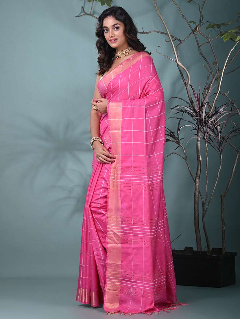 women checkered bordered saree with blouse - 22312833 -  Standard Image - 1