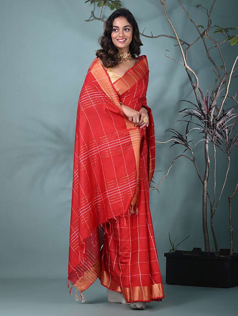 women checkered bordered saree with blouse - 22312837 -  Standard Image - 1