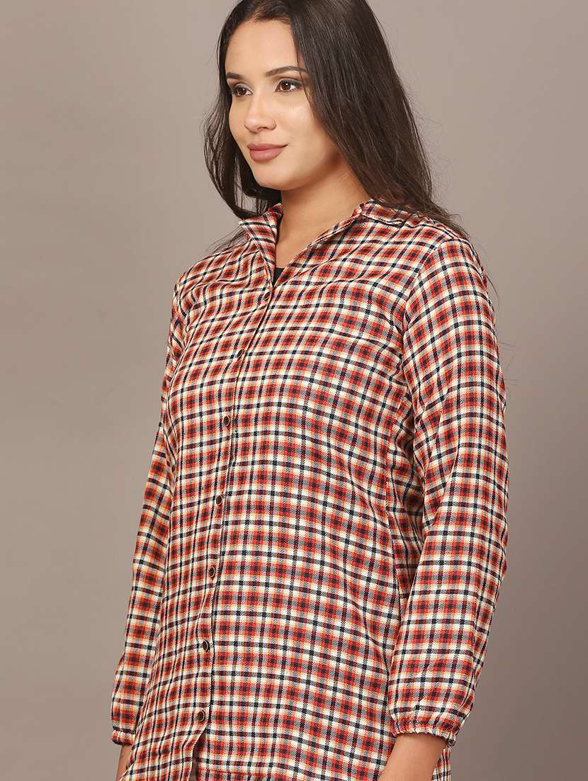 women checkered collared long sleeve shirt - 22312843 -  Standard Image - 4