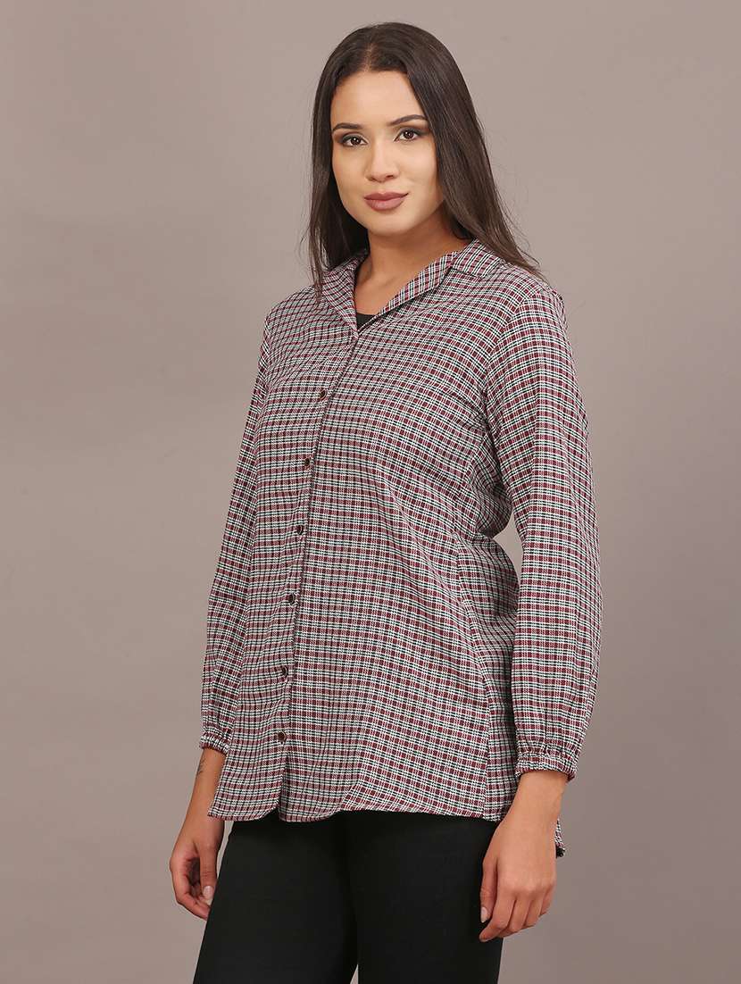 women checkered collared long sleeve shirt - 22312845 -  Standard Image - 1