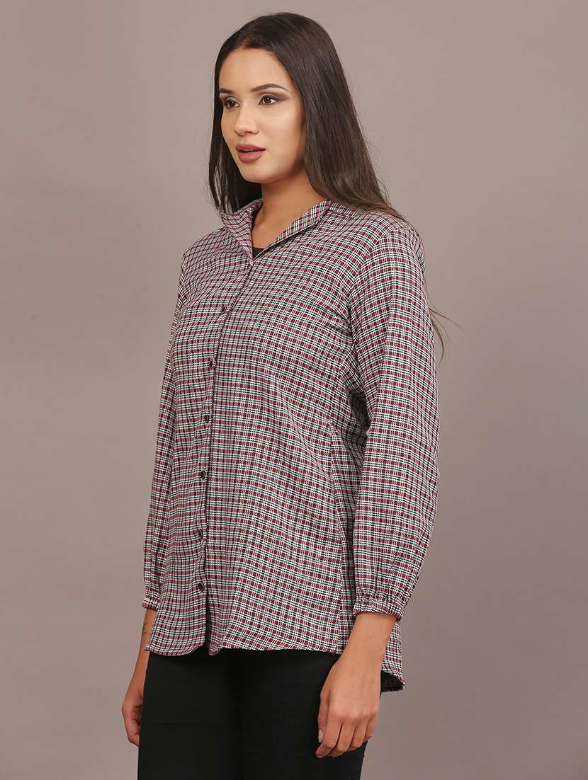 women checkered collared long sleeve shirt - 22312845 -  Standard Image - 4
