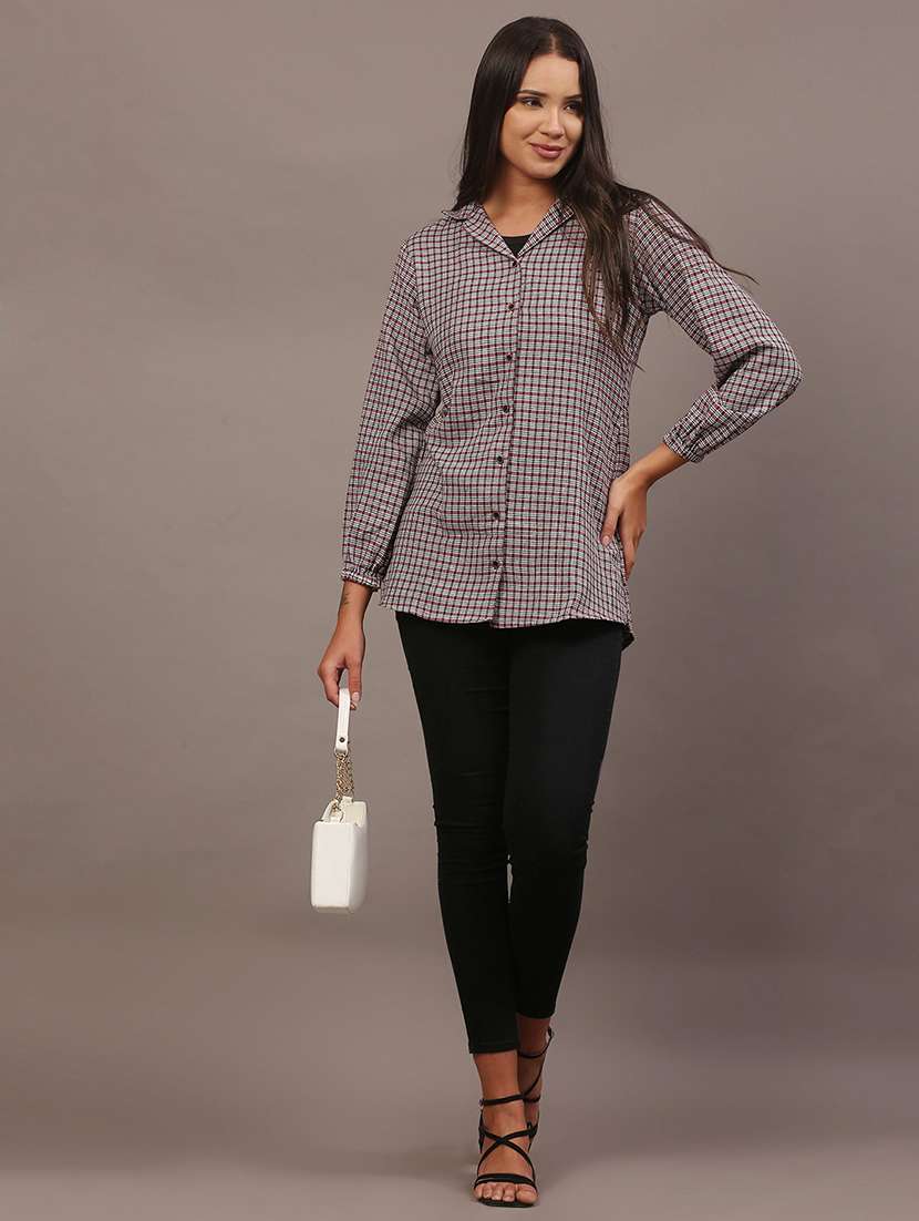 women checkered collared long sleeve shirt - 22312845 -  Standard Image - 6