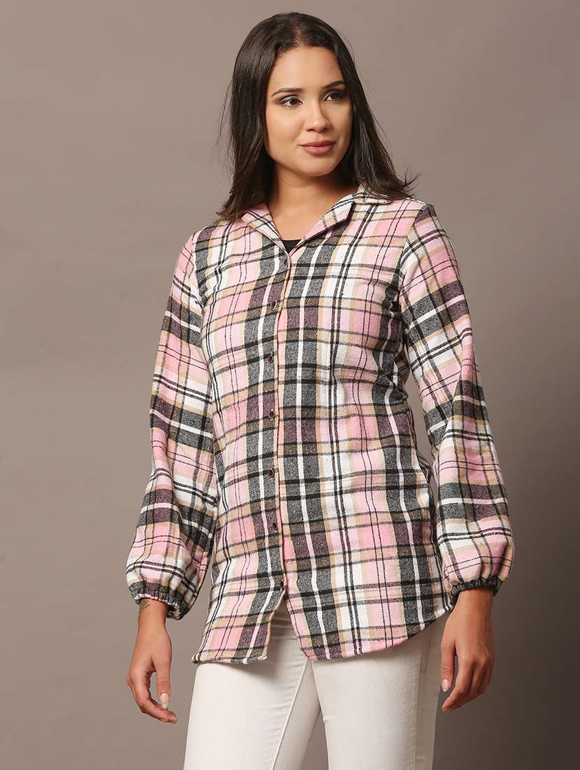 women checkered collared long sleeve shirt - 22312848 -  Standard Image - 1