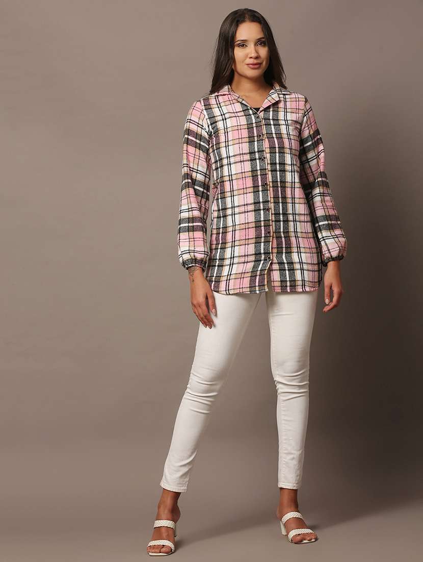 women checkered collared long sleeve shirt - 22312848 -  Standard Image - 4