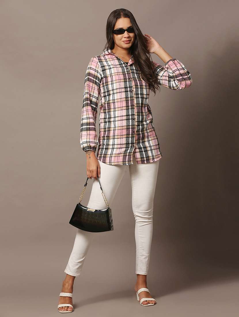 women checkered collared long sleeve shirt - 22312848 -  Standard Image - 6