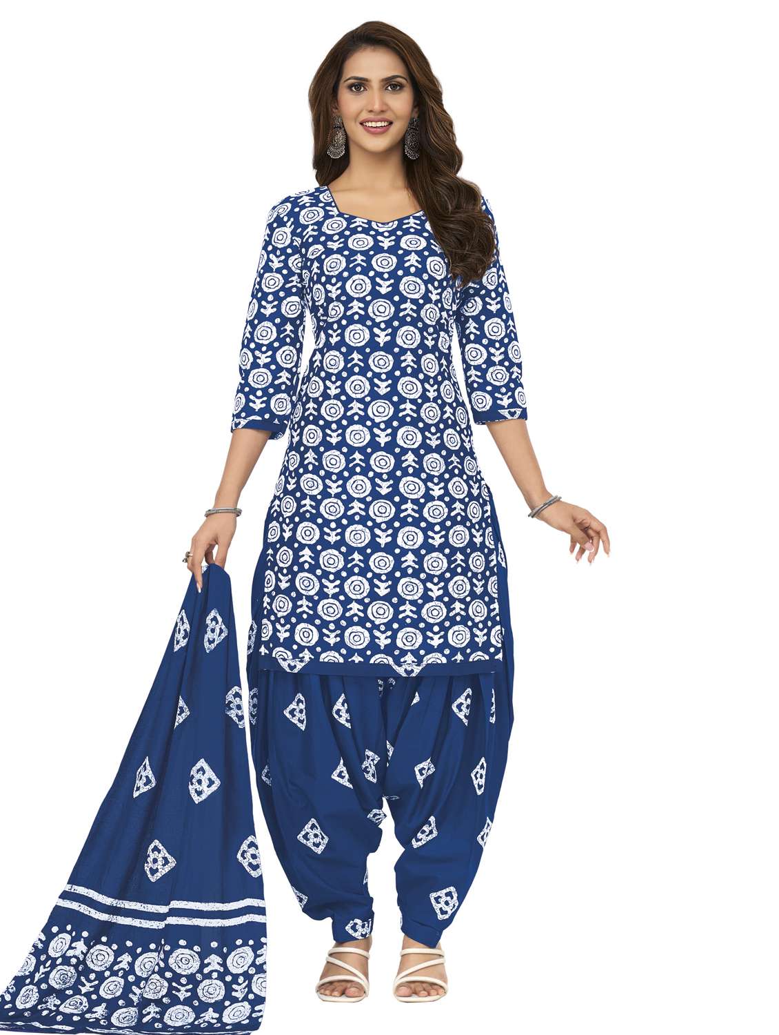 women printed three quarter sleeve kurta salwar with dupatta set - 22312868 -  Standard Image - 1