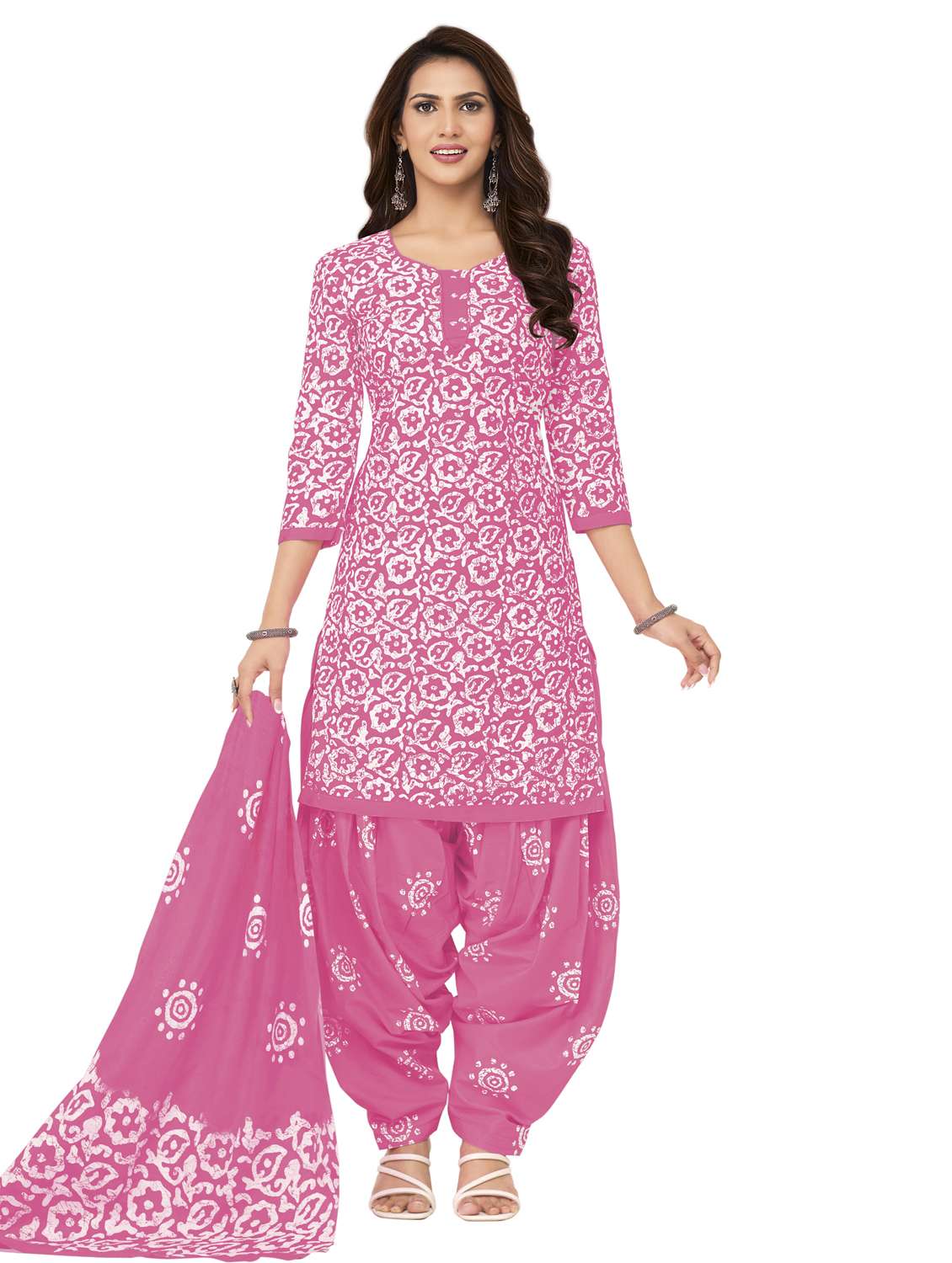 women printed three quarter sleeve kurta salwar with dupatta set - 22312870 -  Standard Image - 1