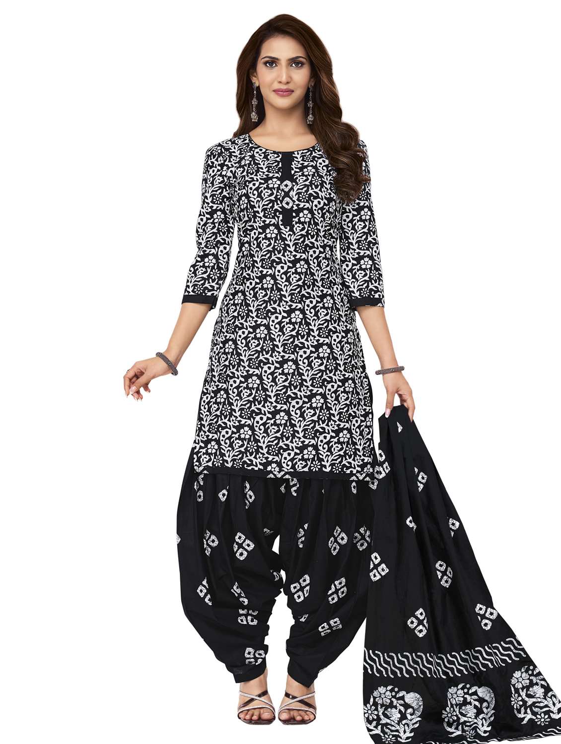 women printed three quarter sleeve kurta salwar with dupatta set - 22312871 -  Standard Image - 1