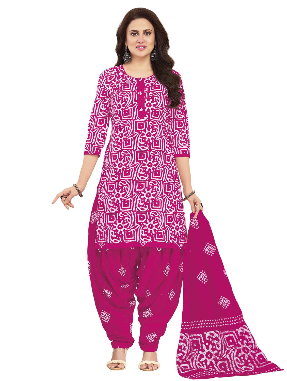 women printed three quarter sleeve kurta salwar with dupatta set - 22312875 -  Standard Image - 1