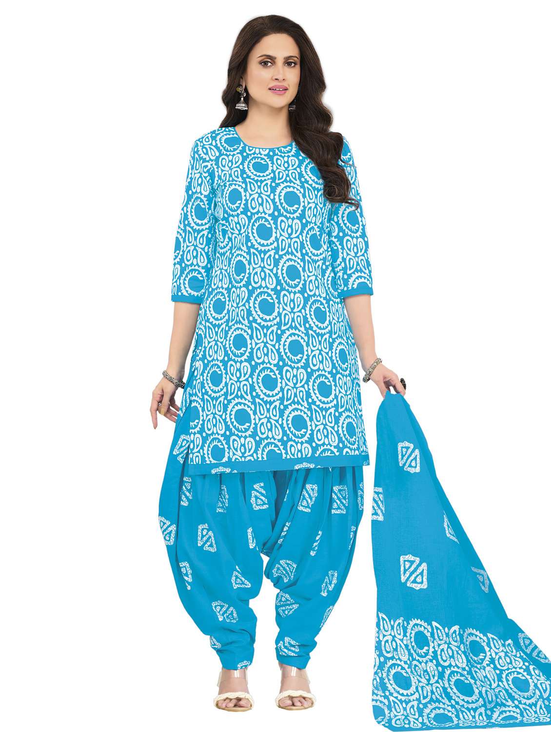 women printed three quarter sleeve kurta salwar with dupatta set - 22312882 -  Standard Image - 1