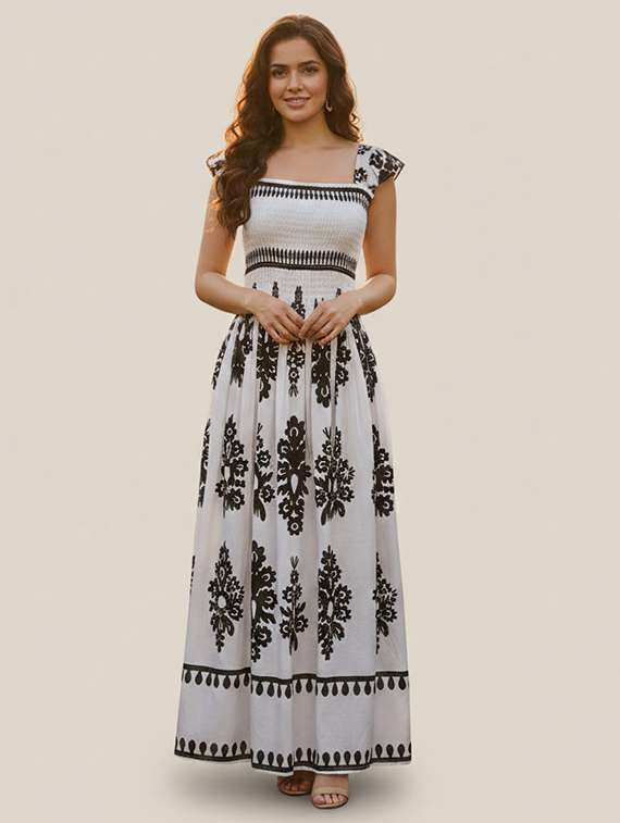 women printed sleeveless fit & flare dress