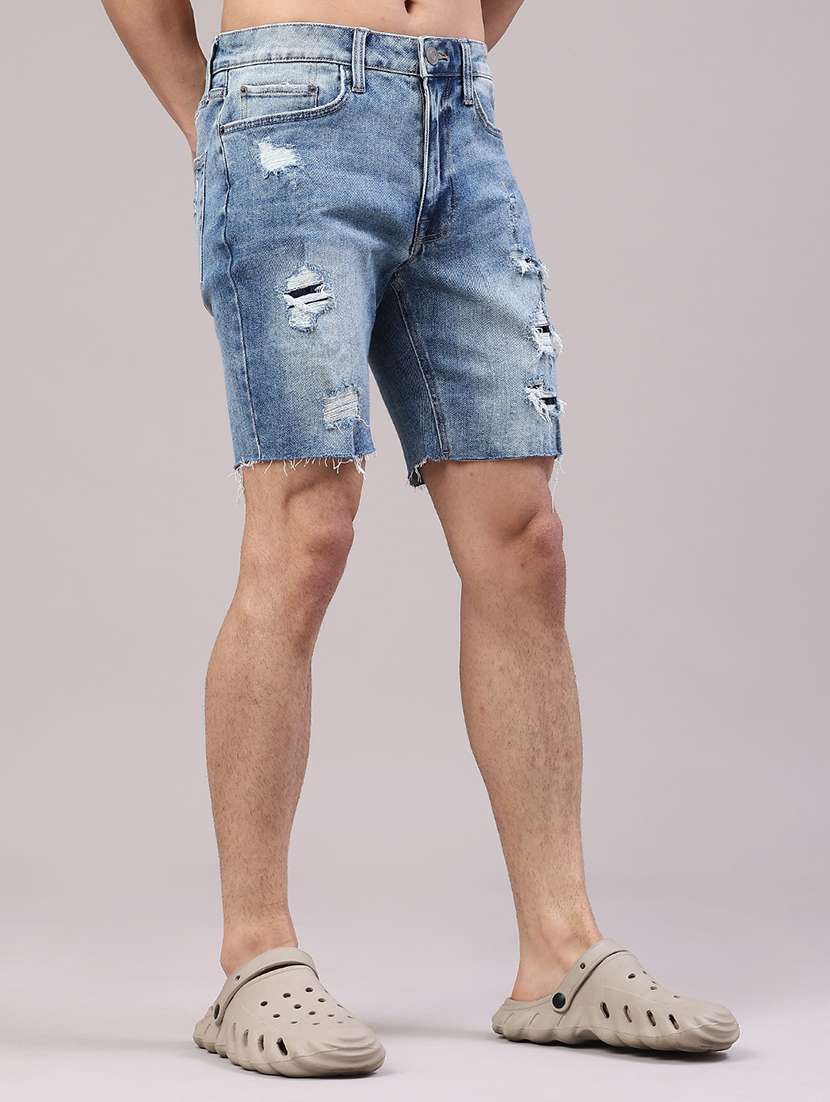 men distress mid rise regular fit denim shorts - 22312946 -  Standard Image - 1