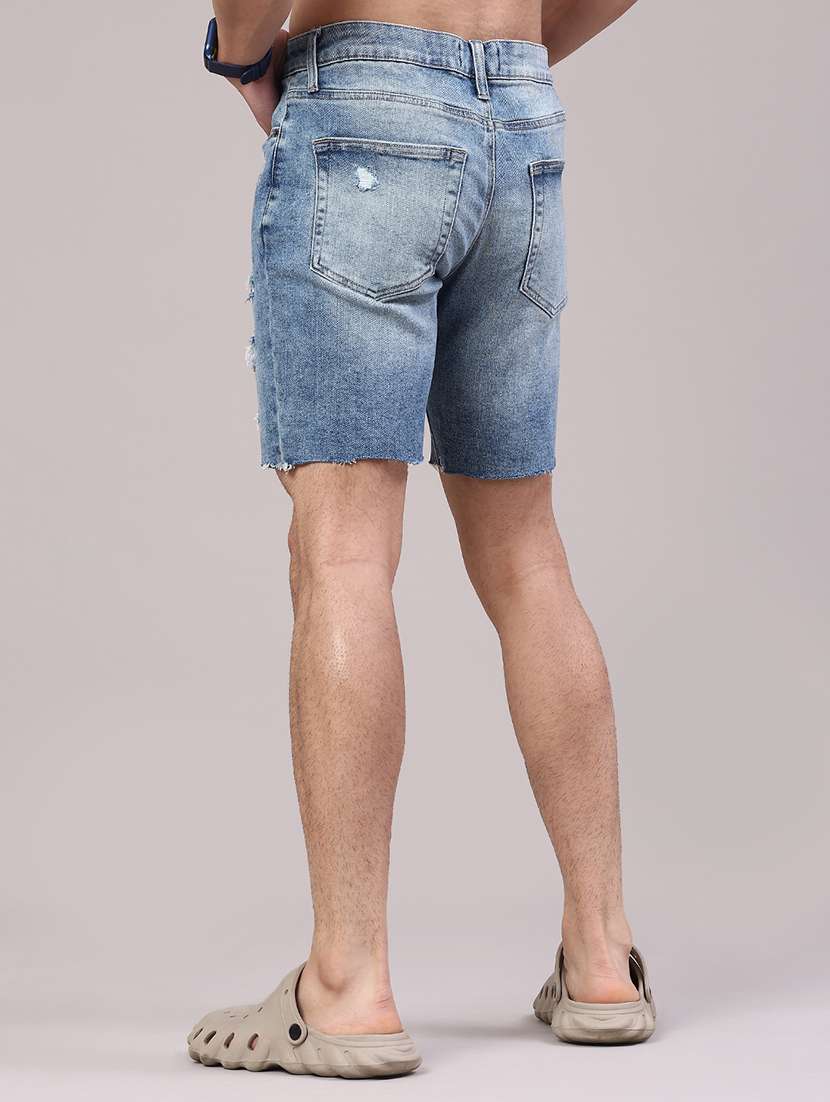 men distress mid rise regular fit denim shorts - 22312946 -  Standard Image - 4