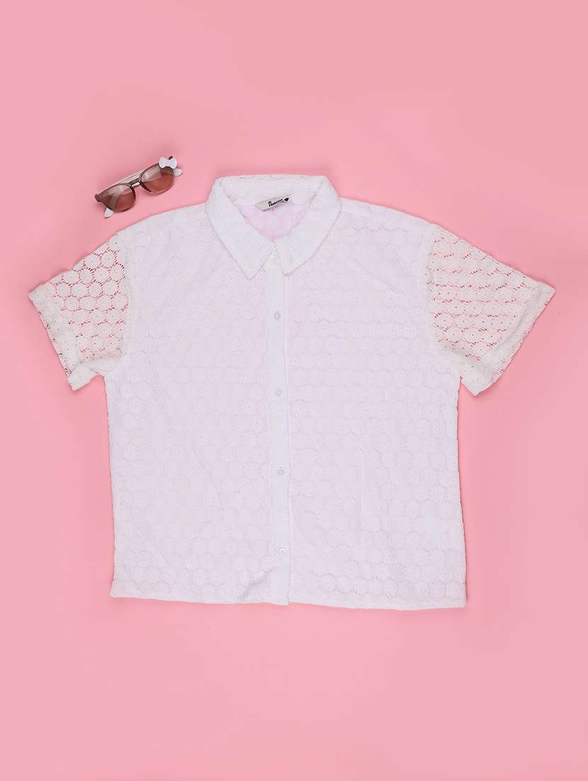 girls self design short sleeves shirt style top - 22313328 -  Standard Image - 1