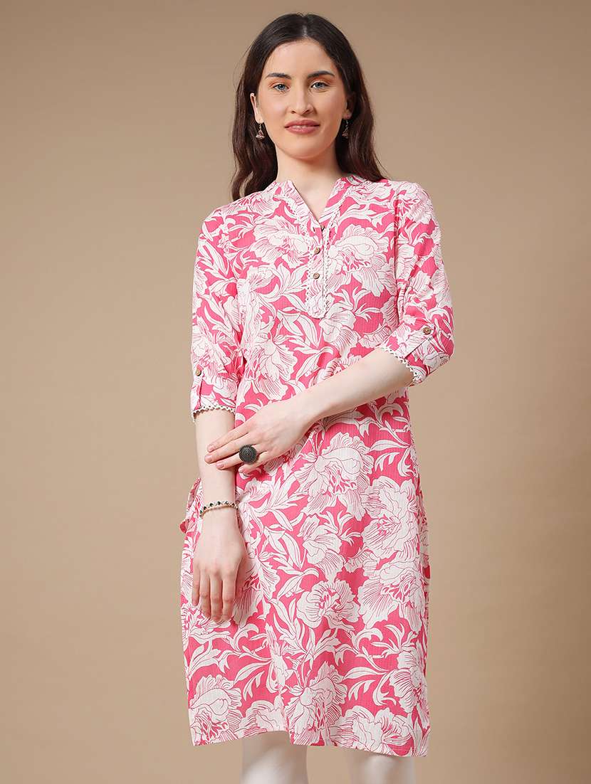 pink cotton straight kurta
