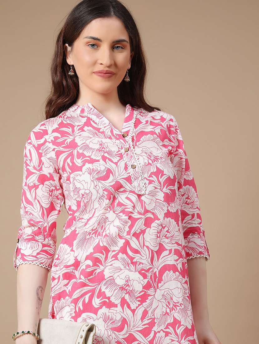 Pink Cotton Straight Kurta - 22313345 -  Standard Image - 1