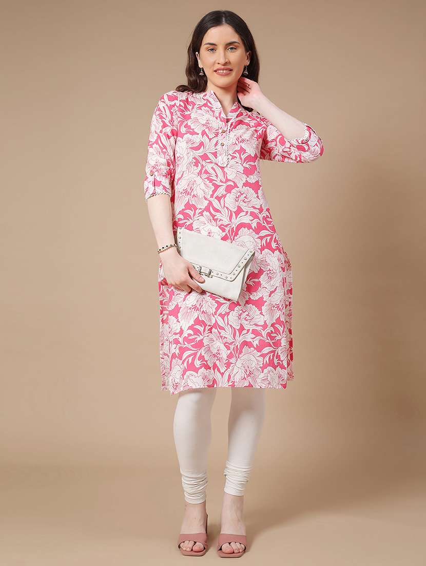 Pink Cotton Straight Kurta - 22313345 -  Standard Image - 4