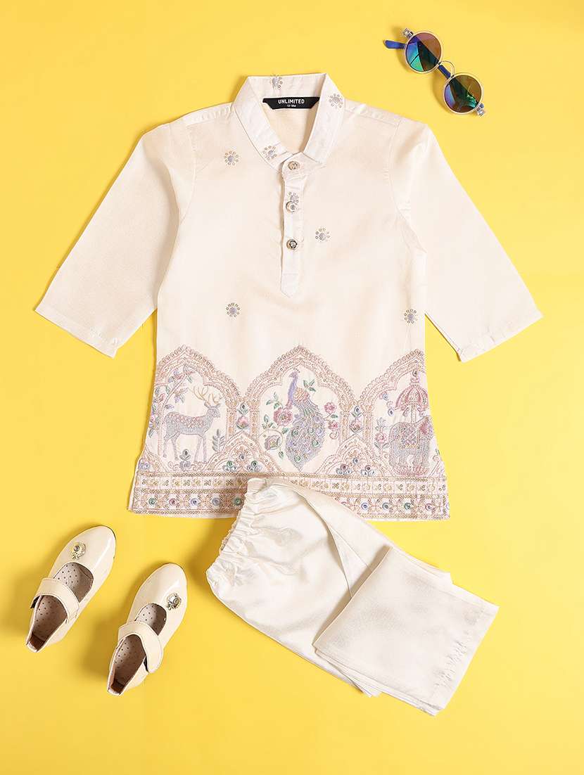off white polyester kurta sets kurtas & set - 22313357 -  Standard Image - 1