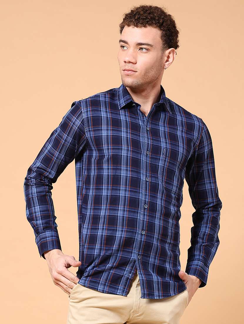 men checkered long sleeve slim fit casual shirt