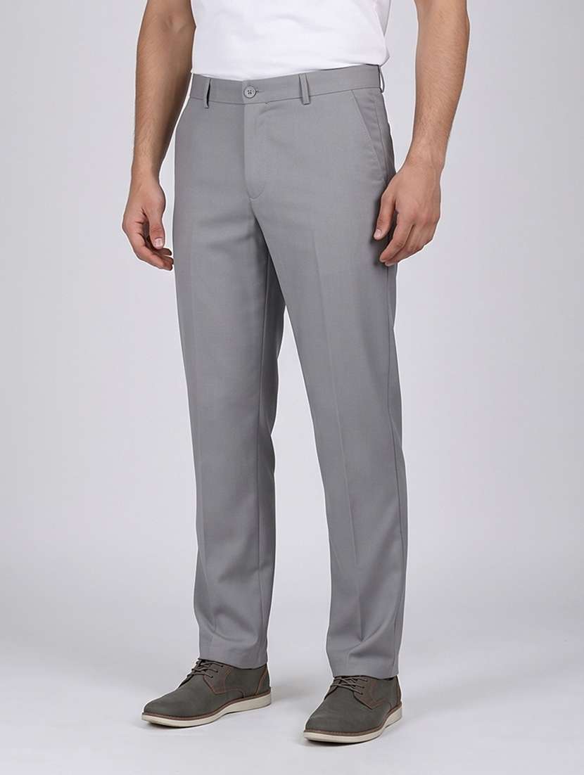 Men Solid Mid Rise Flat Front Formal Trouser - 22313539 -  Standard Image - 1